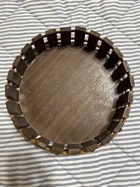 Rustic Wooden Slatted Bowl – Vintage Farmhouse Decor